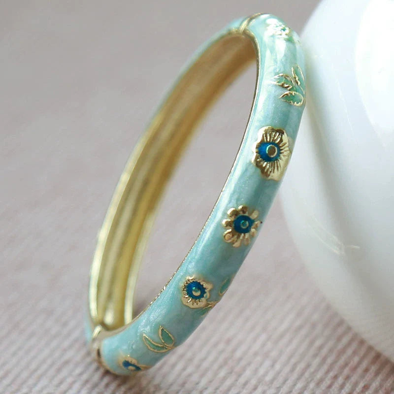 Jourdyn Floral Enamel Bangle - Light Blue