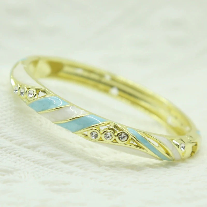 Janice Floral Enamel Bangle - Light Blue