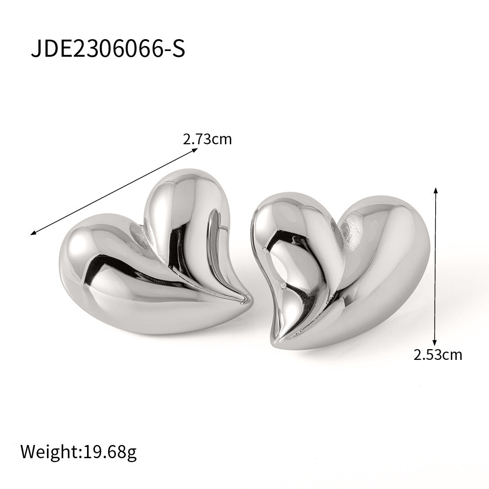 Hallie Stainless Steel Heart Earrings - JDE2306066-S [77AD135Y]