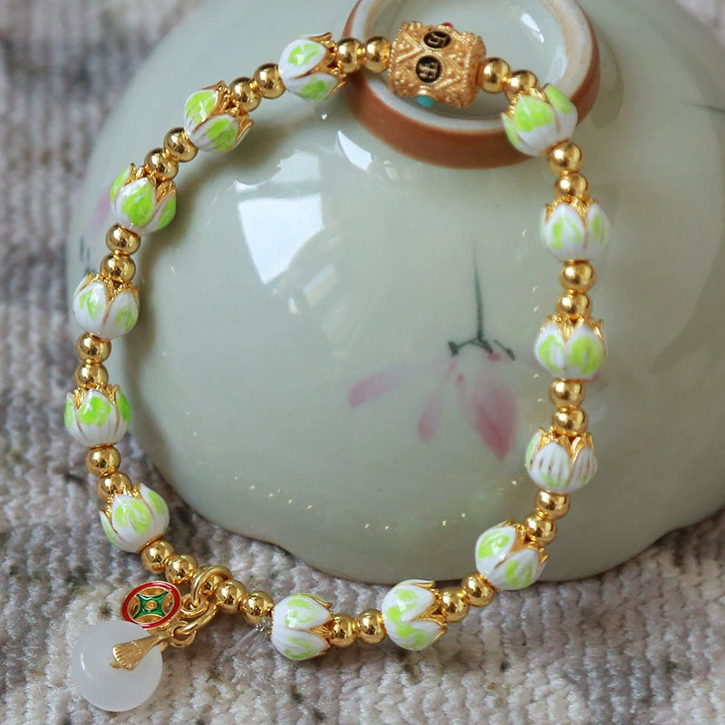 Ayaat Enamel Bloom Bracelet - Emerald Green Lotus [GT6PEGT8]