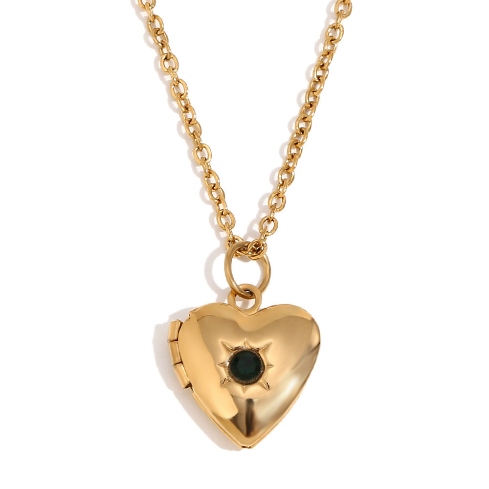 Zahara Birthstone Heart Locket - May Birthstone Locket - Deep Green [OH56JVOO]