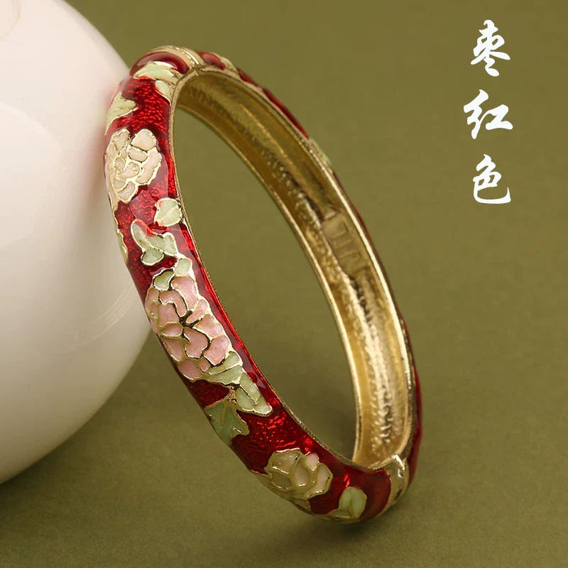 Lana Chinoiserie Floral Bangle - Date Red (10mm)