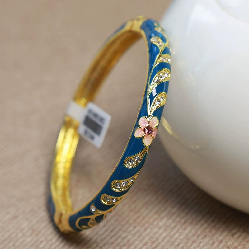 Angelique Floral Enamel Bangle - Peacock Blue [ZK7VCCQC]