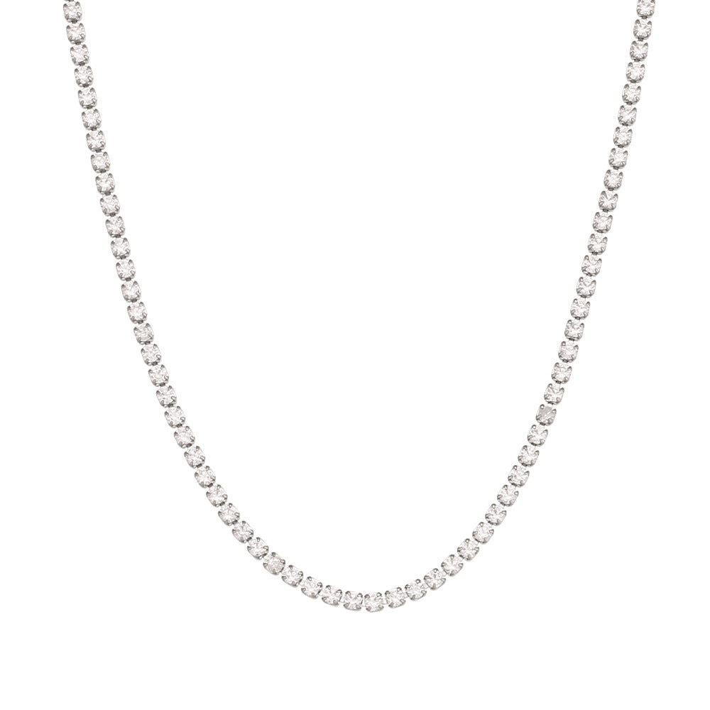 Berlin Refined Zircon Necklace - 2mm Zircon Necklace 40+5cm - Silver [VZLGXI0S]