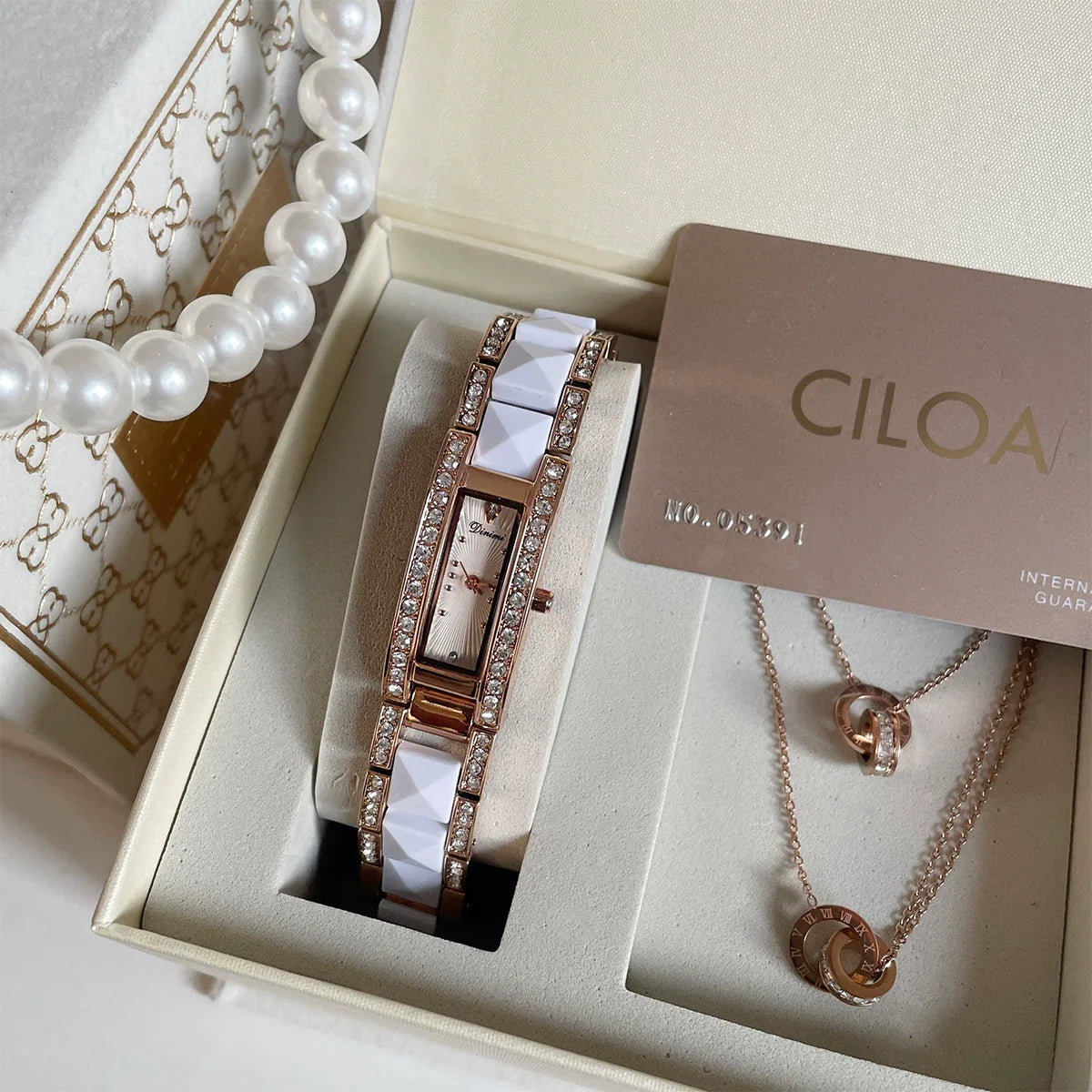 Edie Petite Square Watch - Three-Piece Gift Set