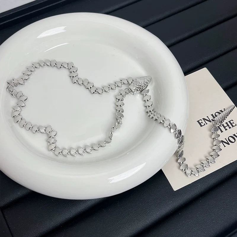Mirian Snake Bone Choker - Silver Snake Chain