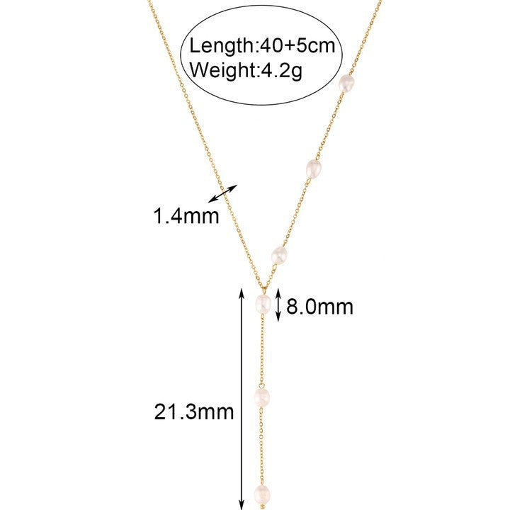 Avni Delicate Pearl Necklace - Y-shaped 6 Pearl Necklace - Gold [40VUWLBN]
