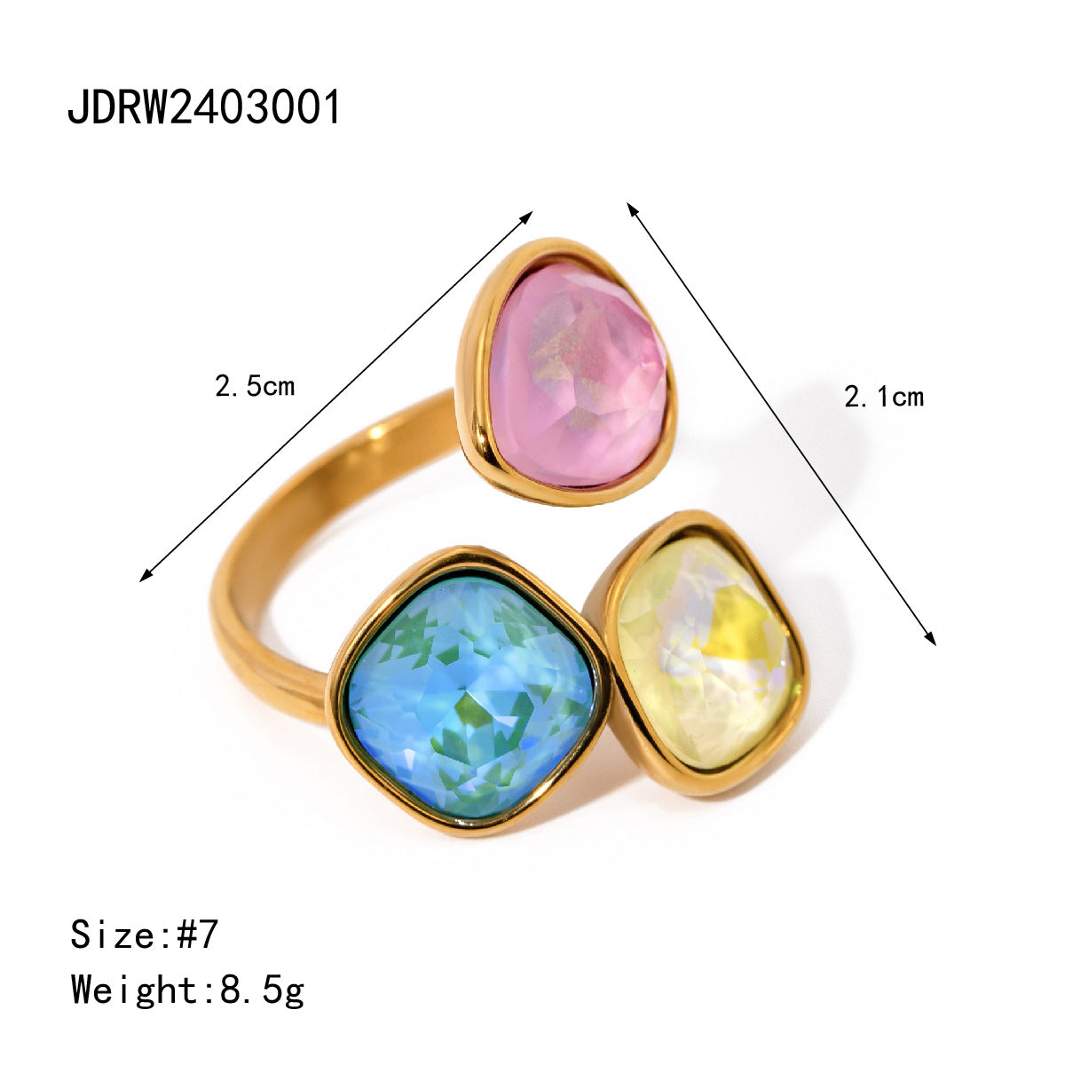 Katharine Wavy Rhinestone Ring - Gold Multi-Rhinestone [2FKAZ09R]