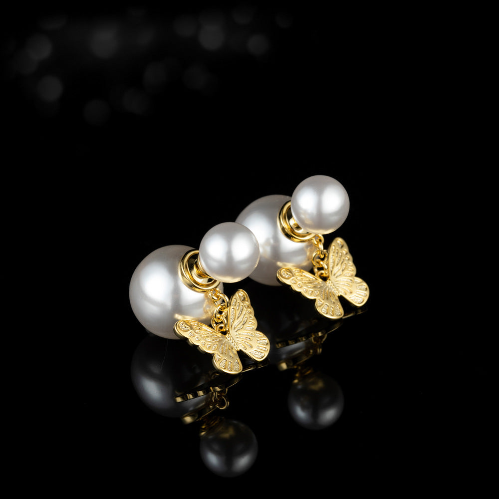 Averie Pearl Butterfly Studs - Gold [GZB84POR]