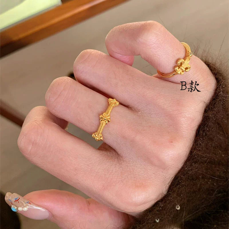 Yehudis Palace Iris Ring - Brushed Gold Dotted Ring (1cm) [NQL66ZVY]