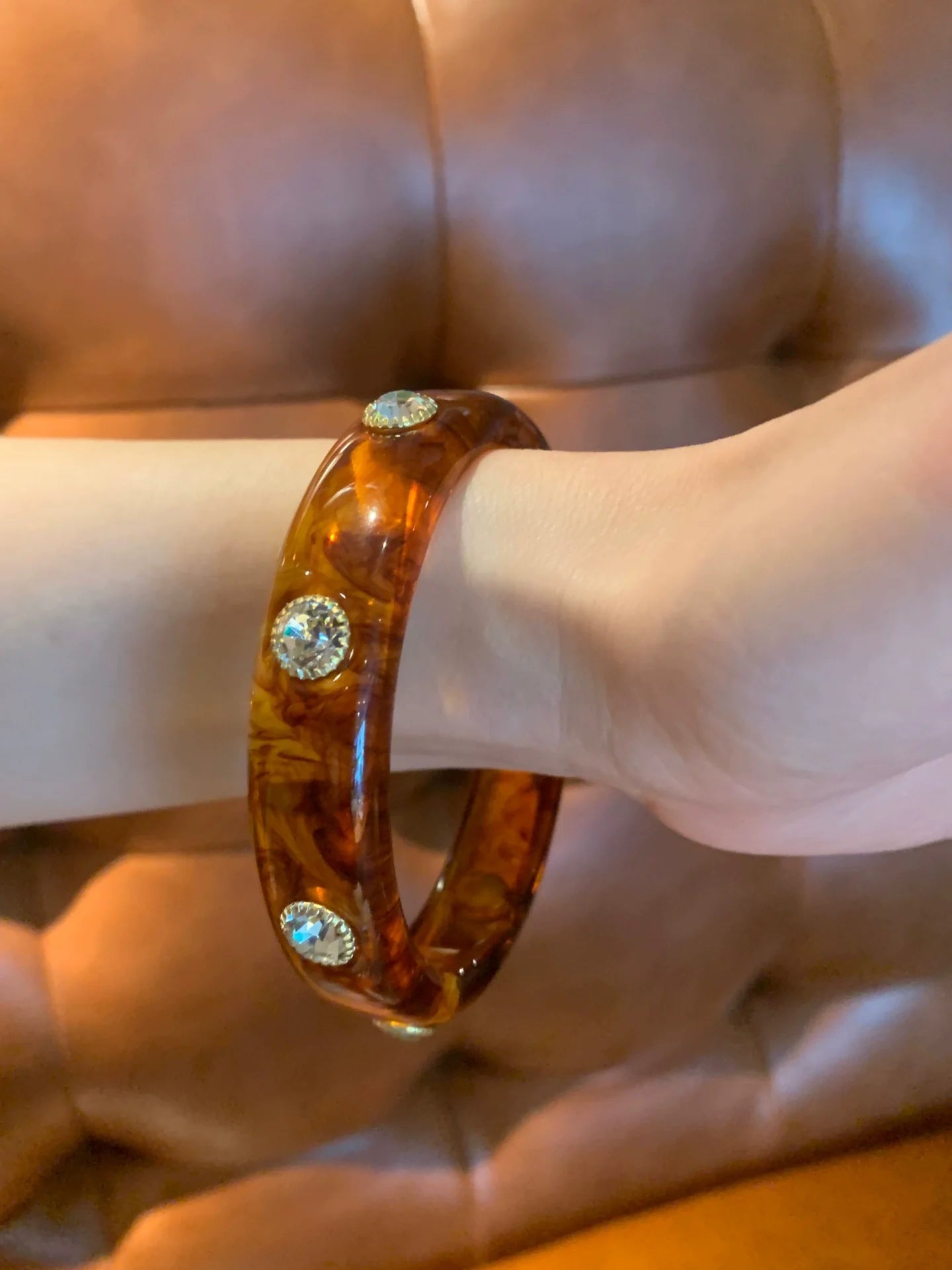 Willamina Bohemian Pearl Bangle - Narrow Zircon Amber