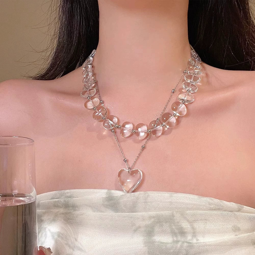 Coralyn Beaded Heart Necklace - Clear Crystal Heart [SFPKFUO7]