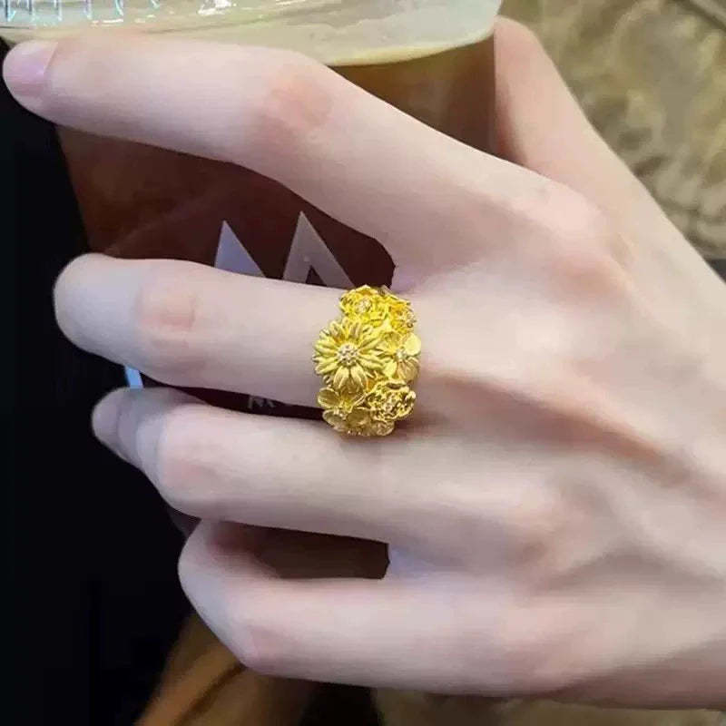 Kali Ornate Bloom Ring - Diamond Floral Adjustable Ring
