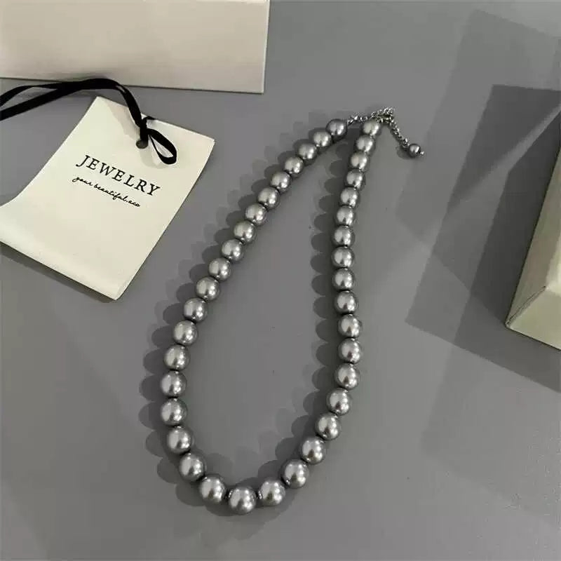 Malaika Pearl Heart Necklace Set - 10mm Grey Pearl Necklace [TXMM7VRD]