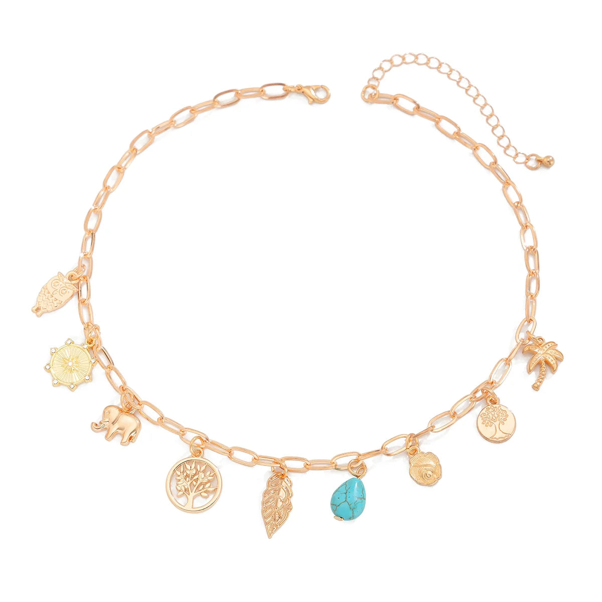 Madigan Charm Pendant Necklace - Elephant & Leaf Charm