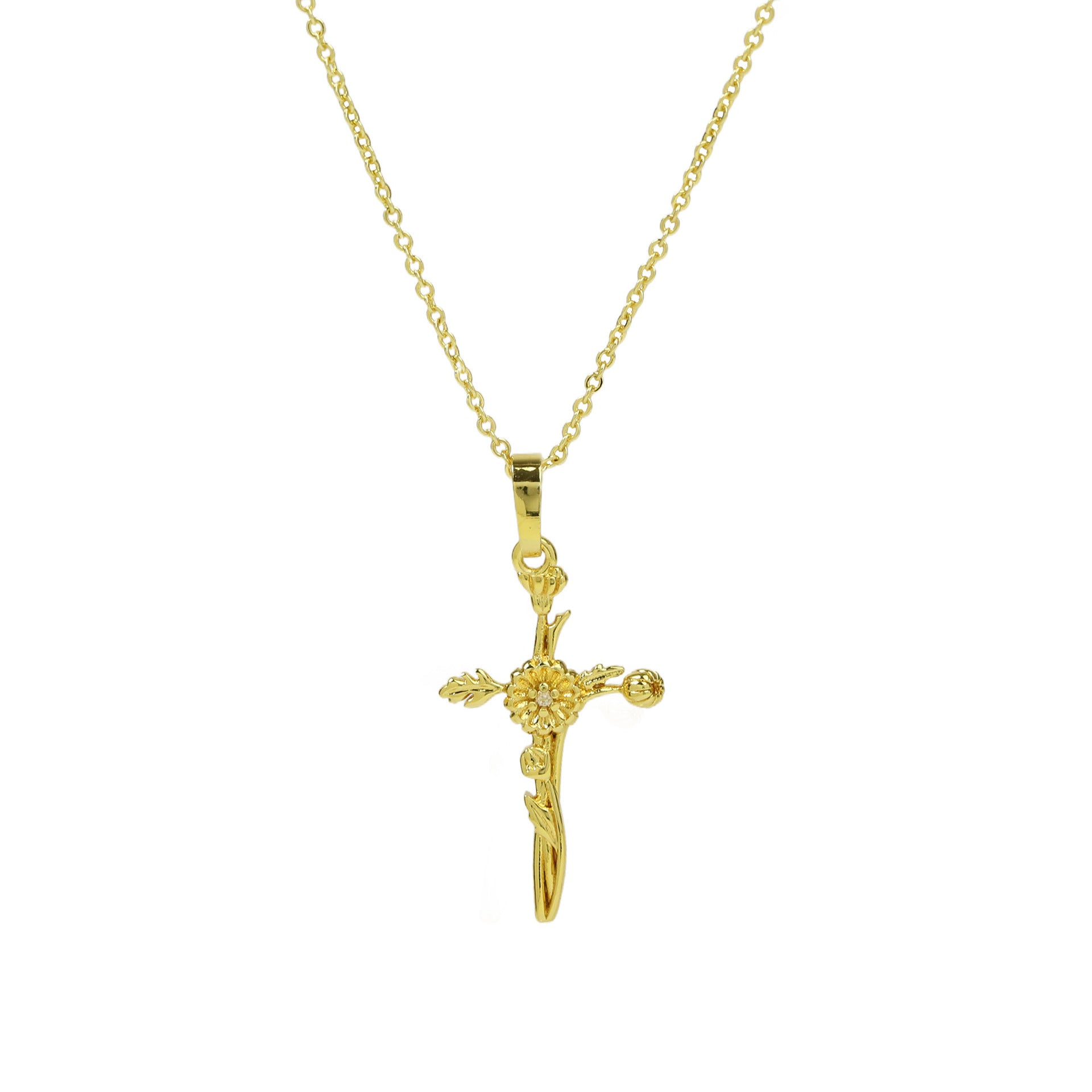 Alaiah Birth Flower Cross Necklace - April [2YOTXN25]