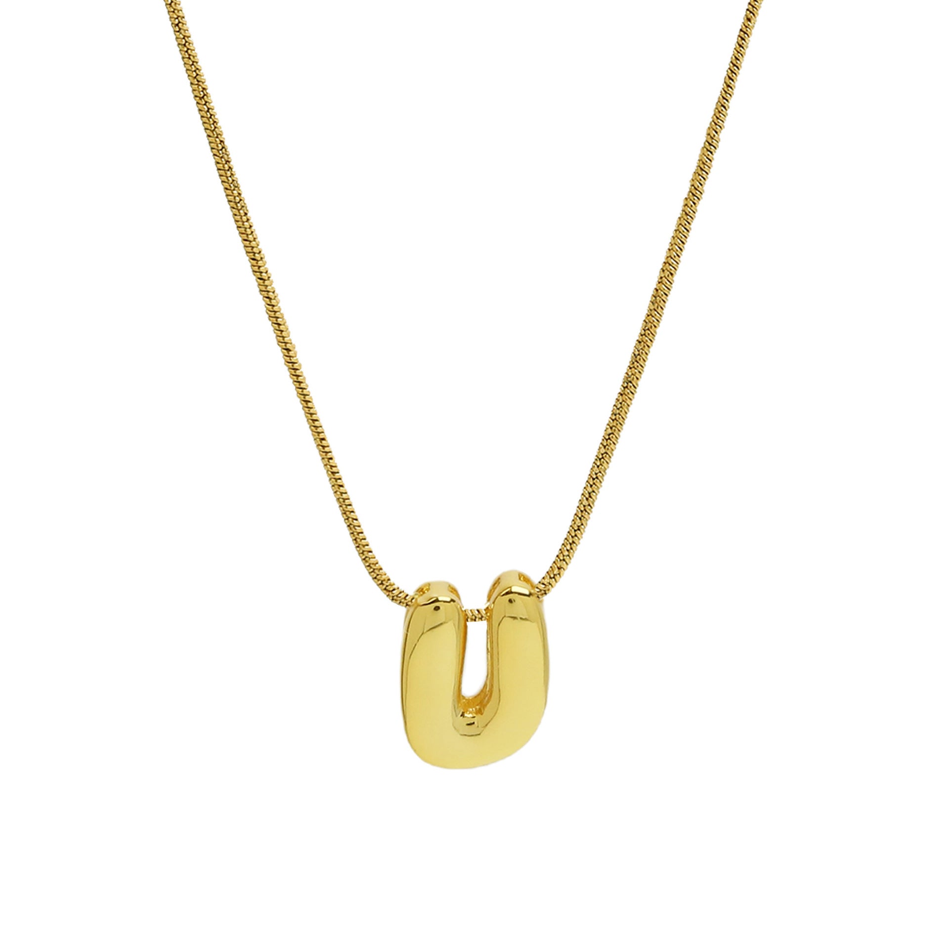 Hallie Initial Snake Chain Necklace - U Letter Necklace [ZHLM3J9G]
