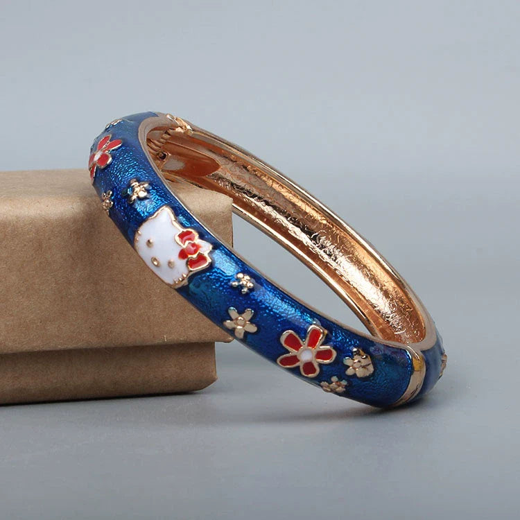 Capri Enamel Kitty Bangle - Large Blue (5.1cm)