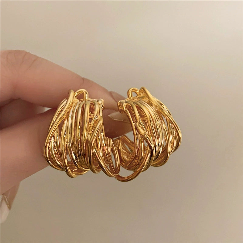 Haylen Sculptural Metal Drop Earrings - Gold Tone with Silver Post [KHK7F79N]