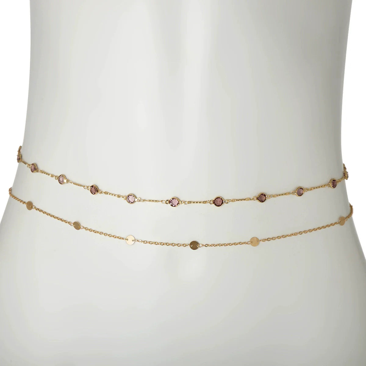 Jade Layered Zircon Body Chain - Gold + Purple