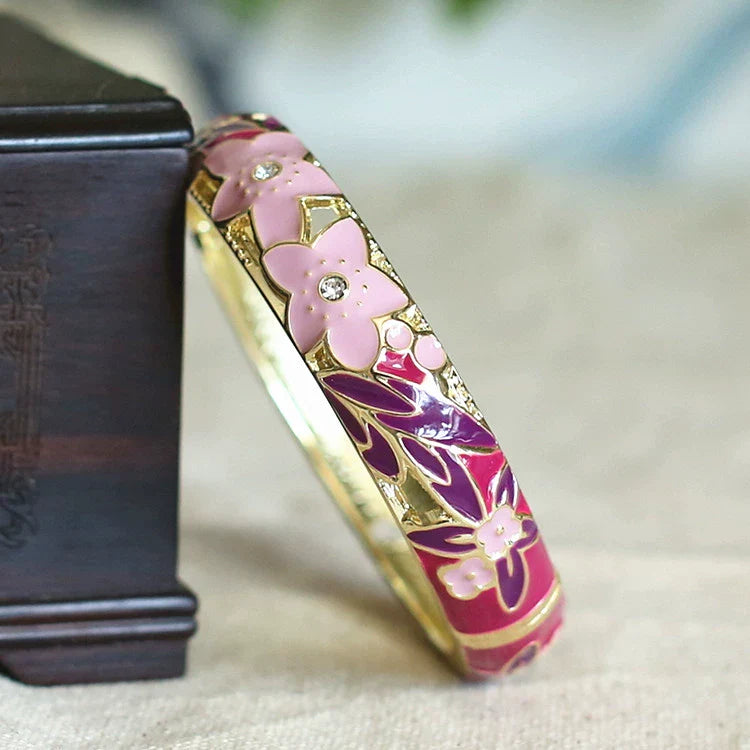 Alicen CloisonnŽ Floral Bangle - Rose Red