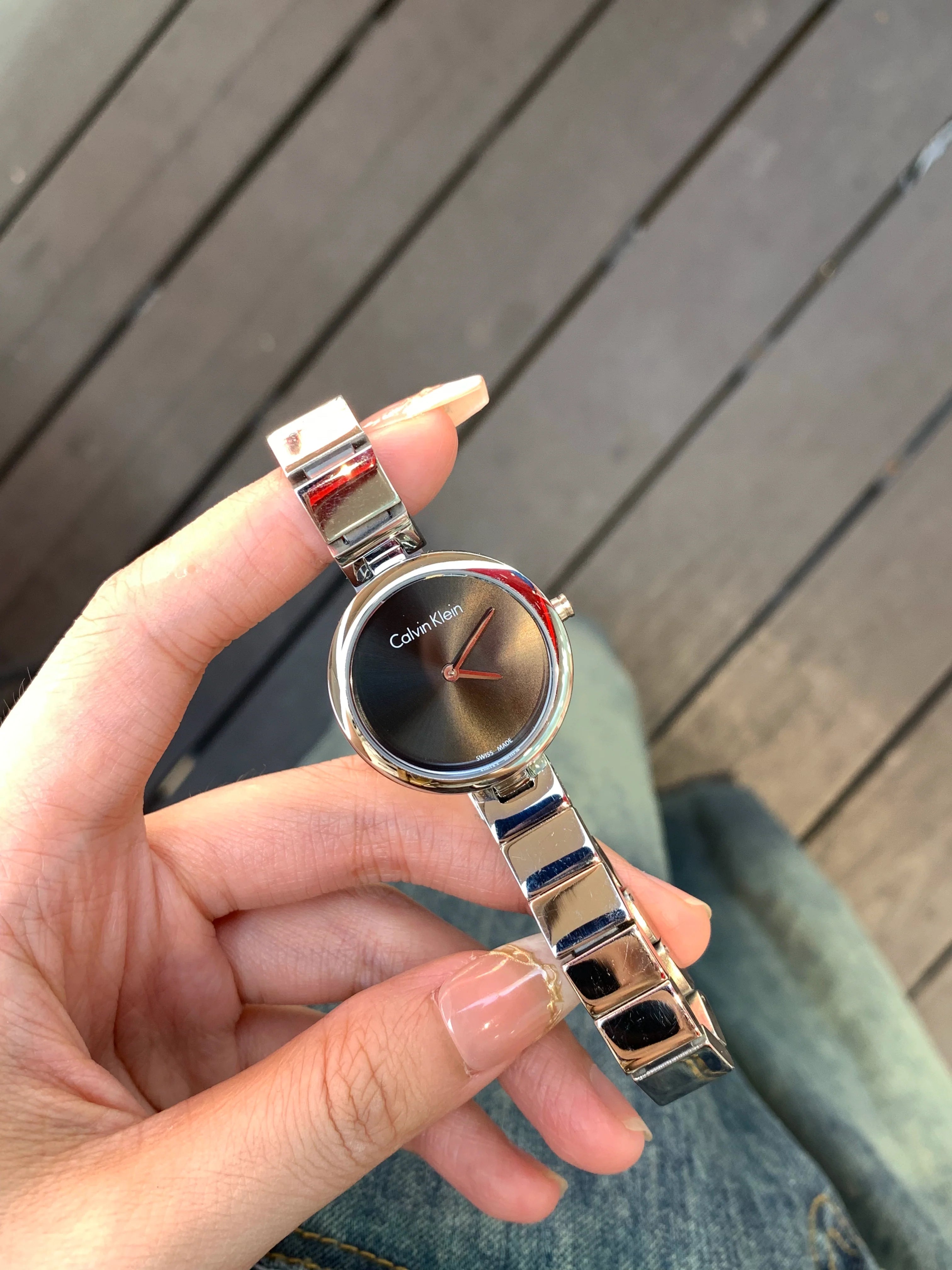 Mylene Stainless Steel Watch - Black Dial Silver Band