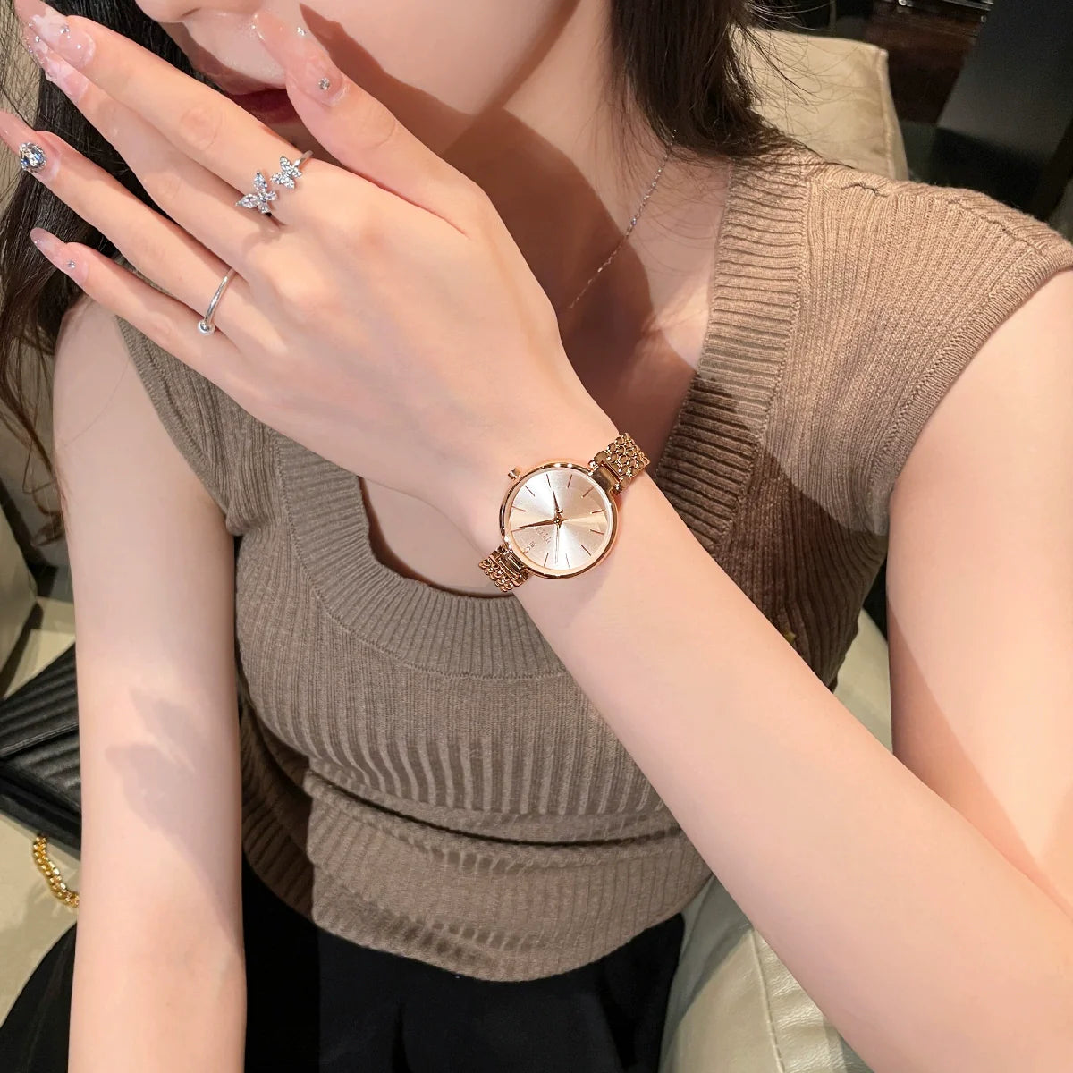 Christal Refined Pave Watch - Rose Gold