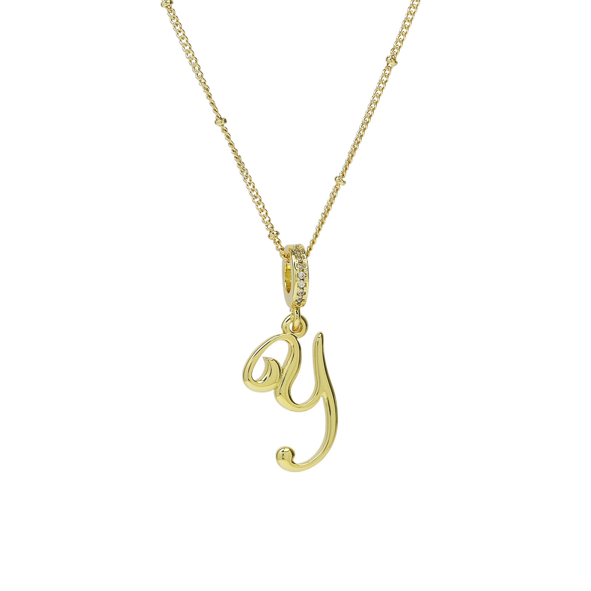 Frida Gold Cursive Initial Necklace - Gold Y [D4B662V1]