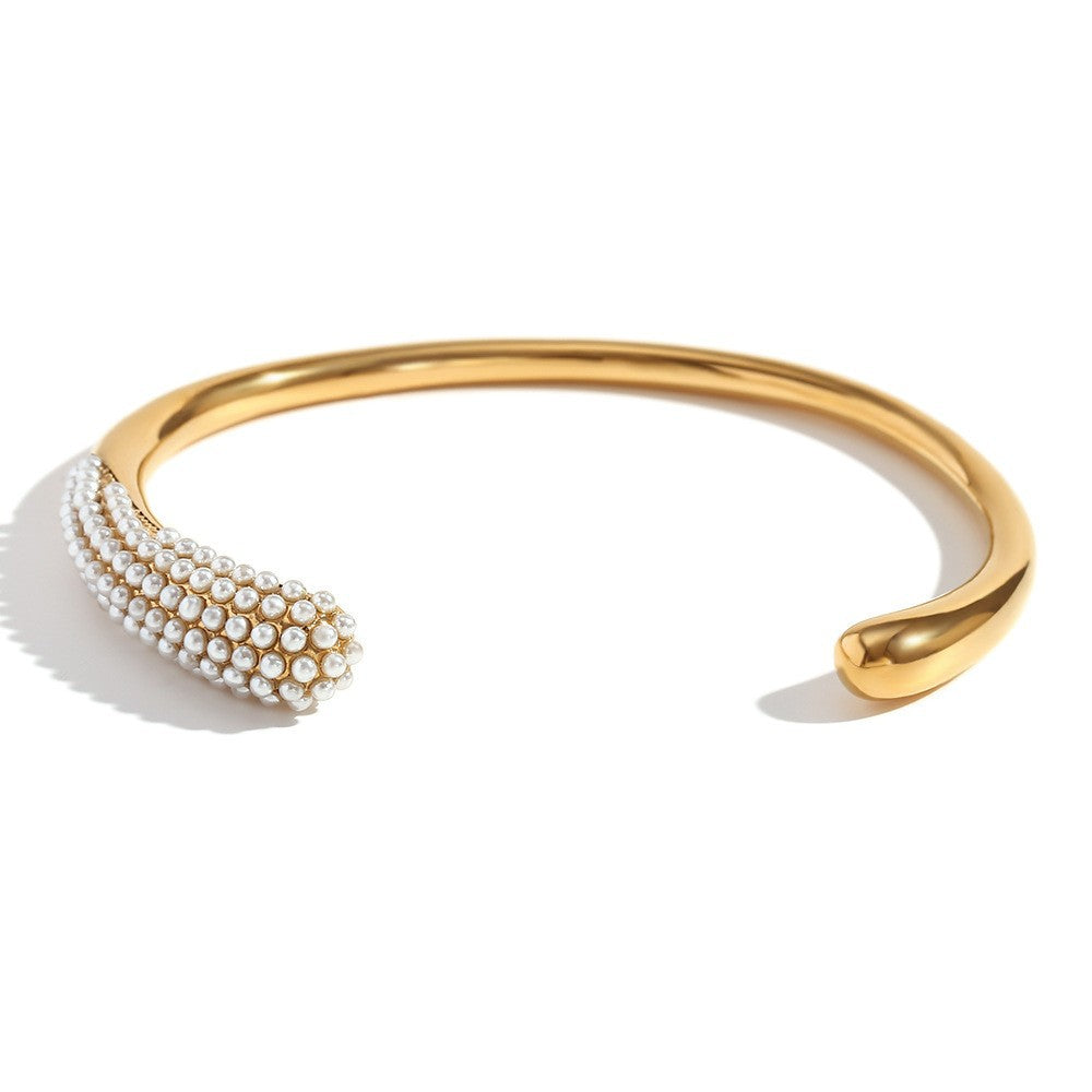Avni Delicate Pearl Necklace - Faux Pearl Snake Head Bangle - Gold [YZP7F0U1]