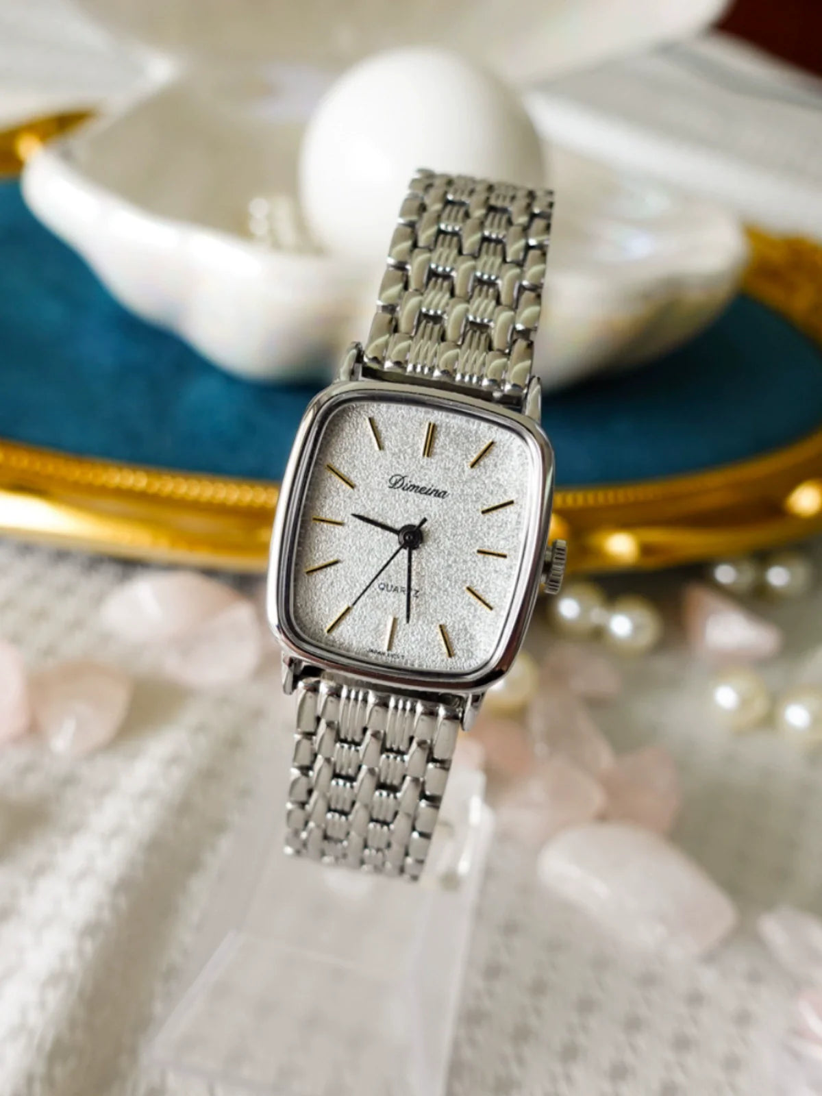 Karsen Vintage Square Watch - Silver Steel Band (Includes Black Leather Strap)