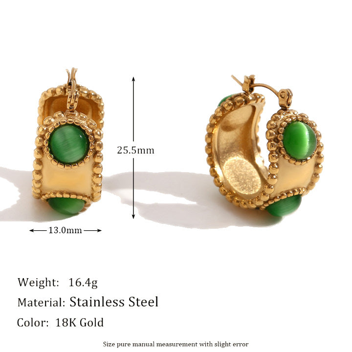 Miliani Irregular Geometric Earrings - Beaded Round Natural Stone Earrings - Gold - Green Agate [LYJ5KZ8Z]