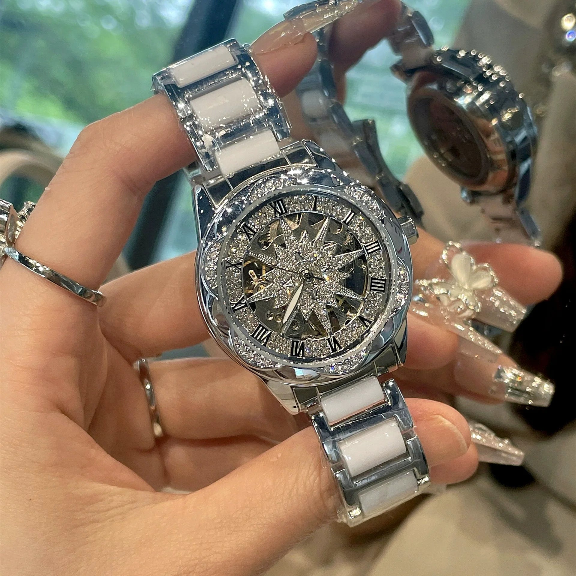 Katy Ceramic Star Mechanical Watch - White Silver