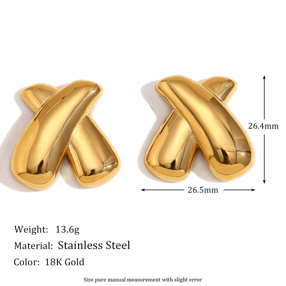 Miliani Irregular Geometric Earrings - X-Shape Stud Earrings - Gold [AVWURSUR]