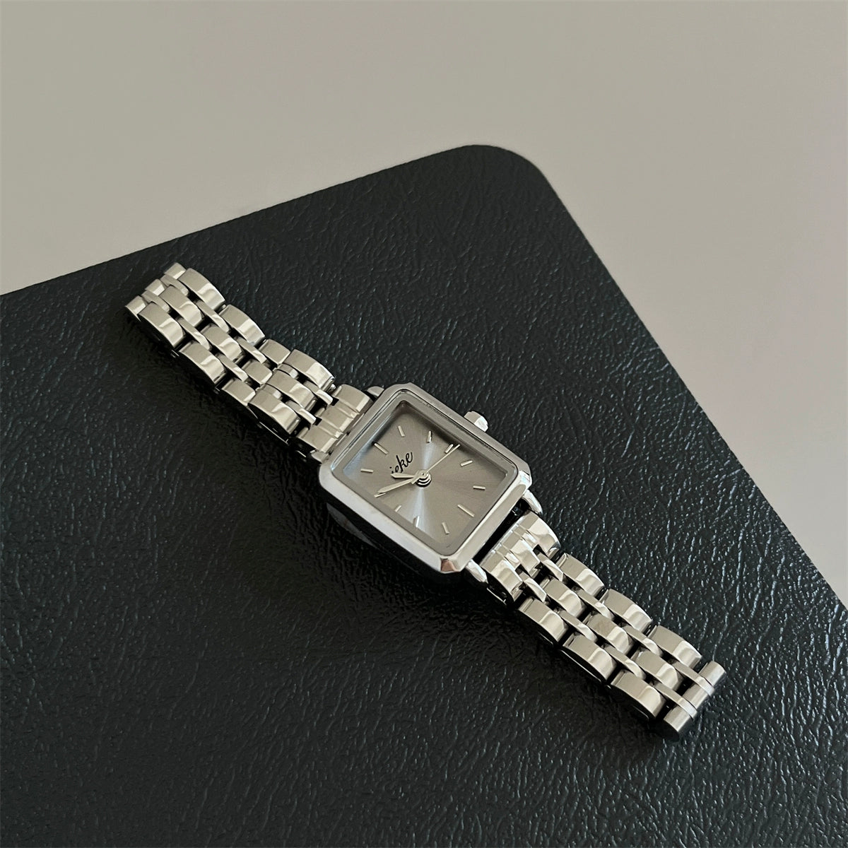 Violett Serpent Charm Watch - Small Square Markers - Silver Steel Strap with Grey Dial [C04SQ0JF]