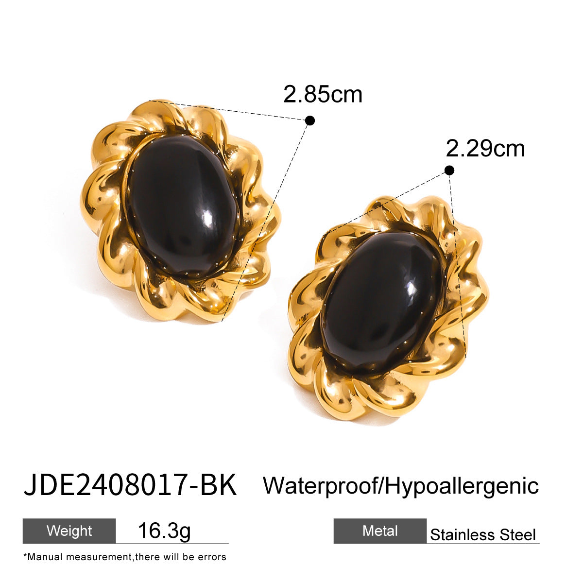 Andy Black Agate Earrings - JDE2408017-BK [HO73CZ5E]