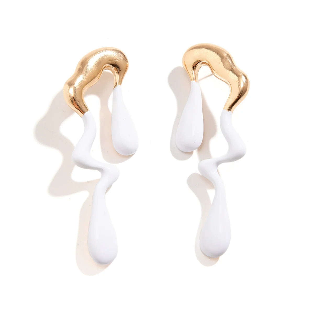 Markayla Sculptural Drop Earrings - Gold + White