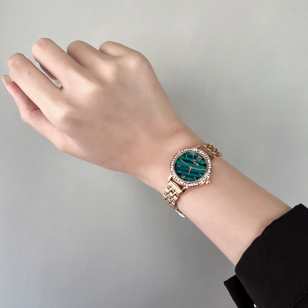 Eliany Elegant Starburst Watch - Rose Gold Green