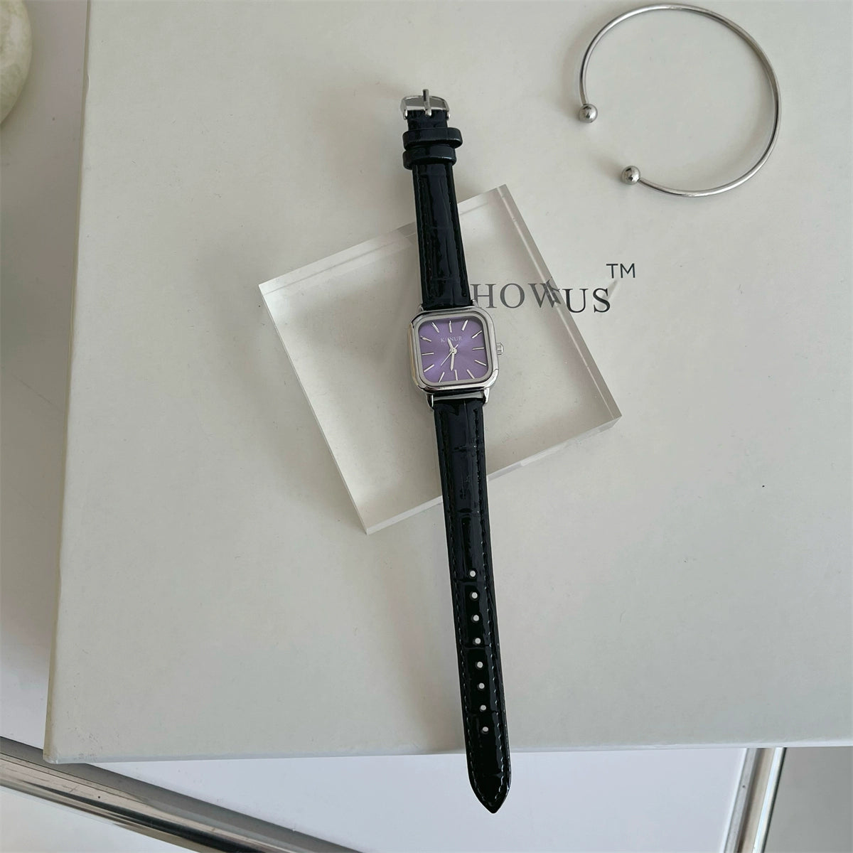 Koi Minimalist Square Watch - Black Strap Purple Dial [6MCP4LQM]