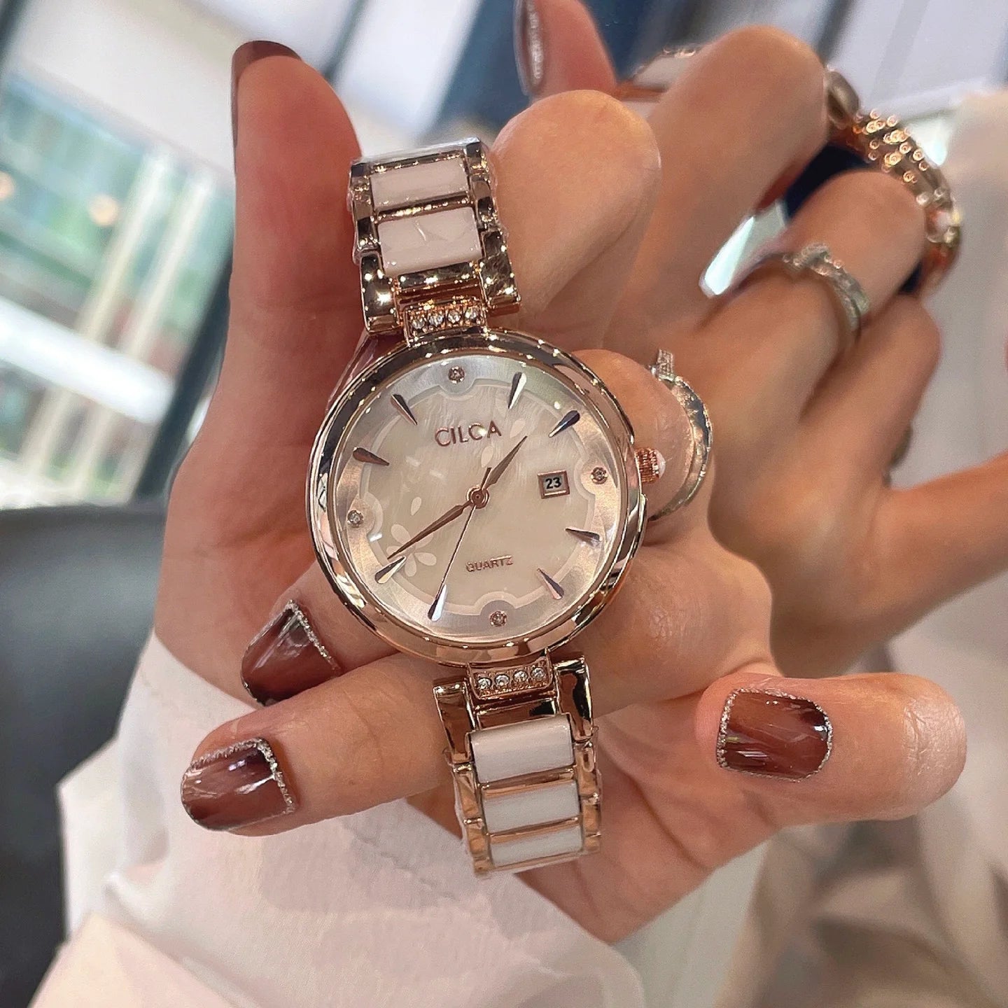 Brenleigh Elegant Ceramic Watch - Ceramic White & Rose Gold