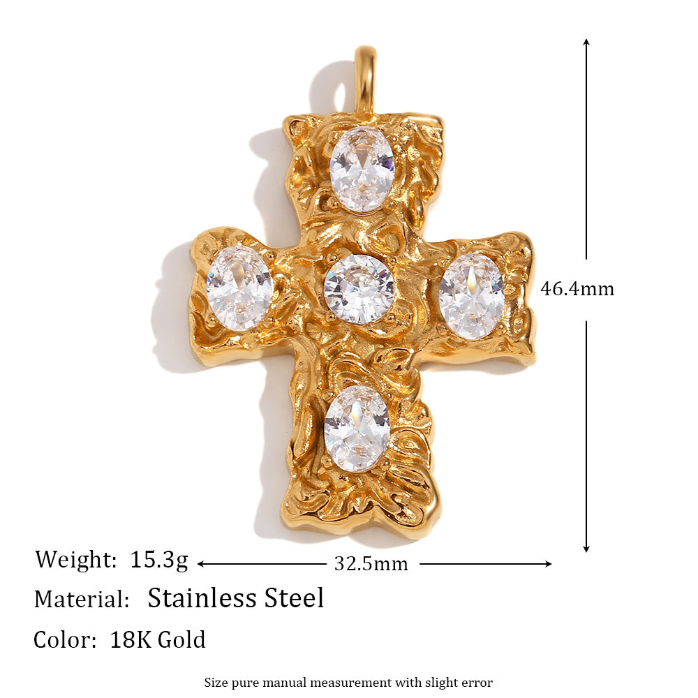 Sommer Gold Charm Pendants - Cross Pendant - Gold - White CZ [NDRJR6TS]
