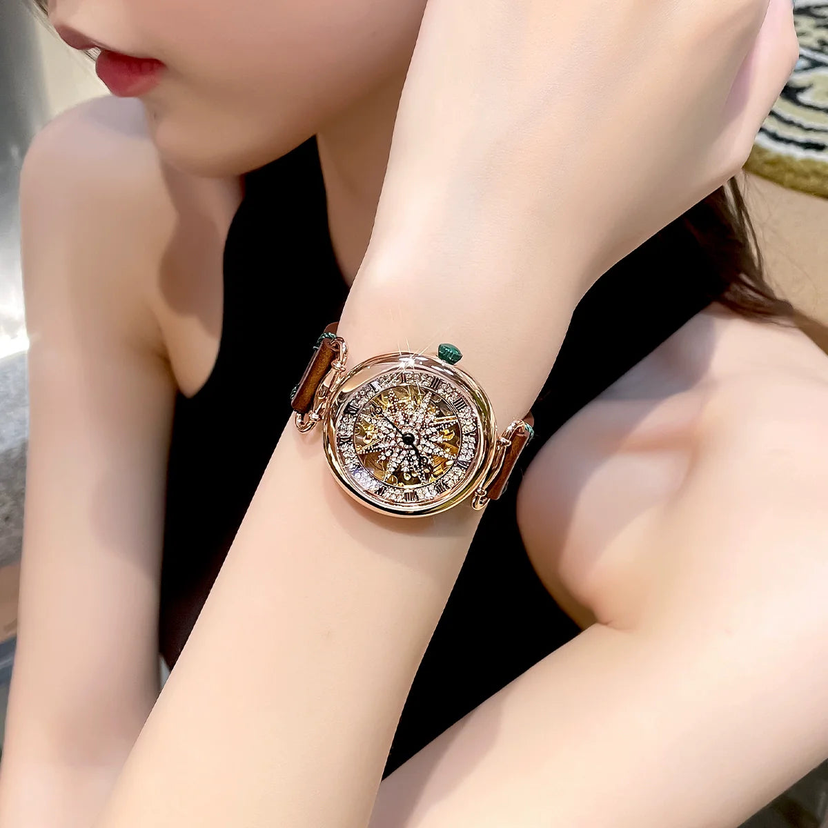 Katy Ceramic Star Mechanical Watch - Caramel Brown