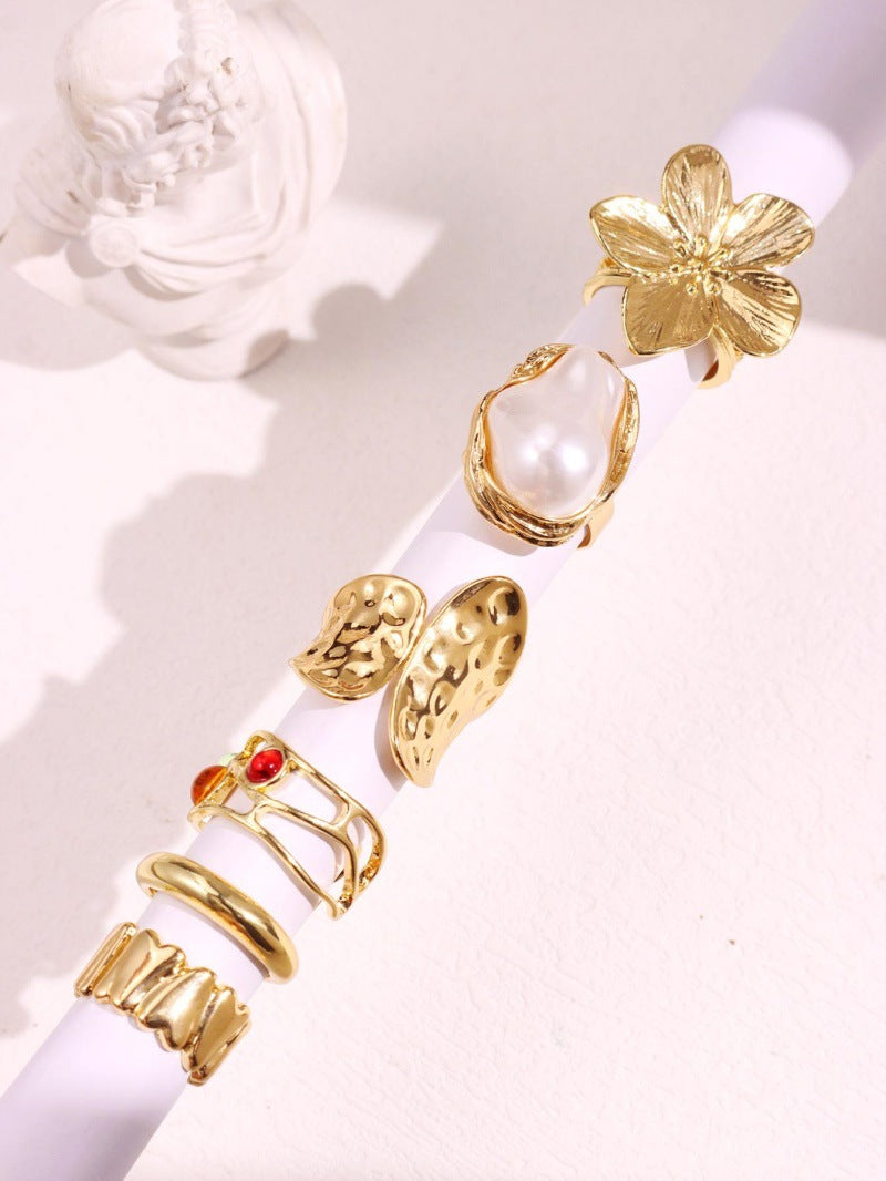 Sommer Fluid Pearl Ring Set - Gold Six-Piece Set [8QTW04OE]