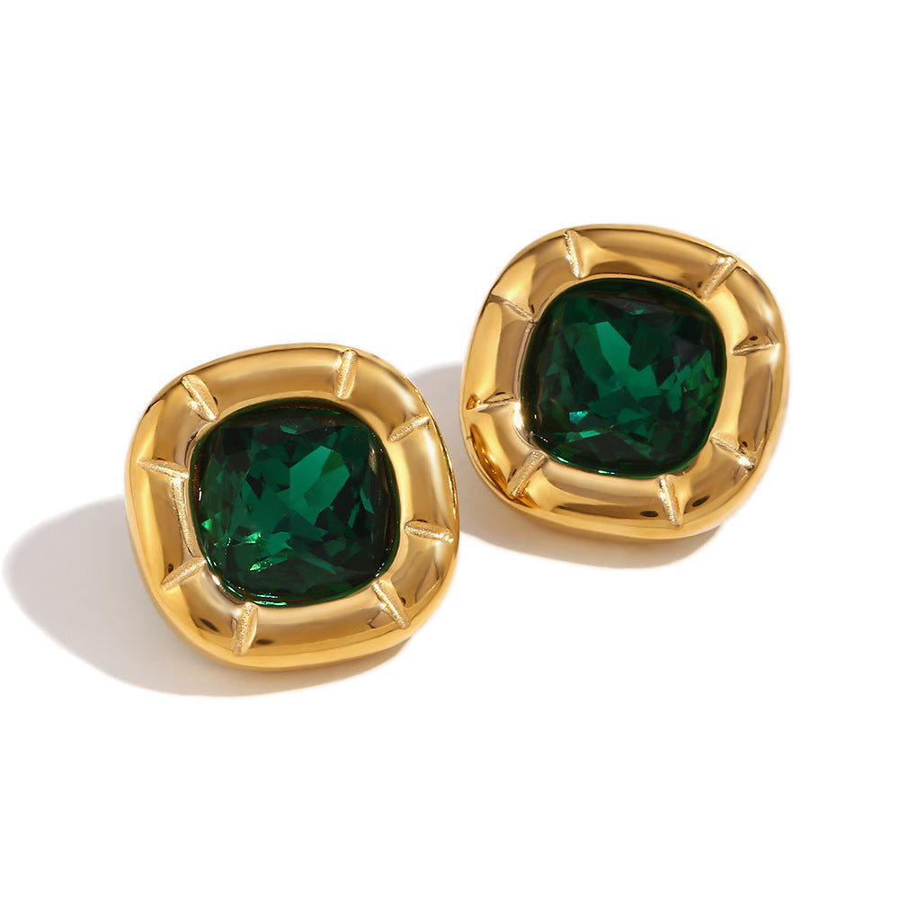 Amayra Zircon Bloom Jewelry - Stud Earrings - Gold Green Zircon [TBSIE8HY]