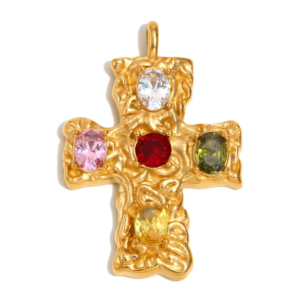 Sommer Gold Charm Pendants - Cross Pendant - Gold - Multi-Color CZ [NC6YBZ2W]