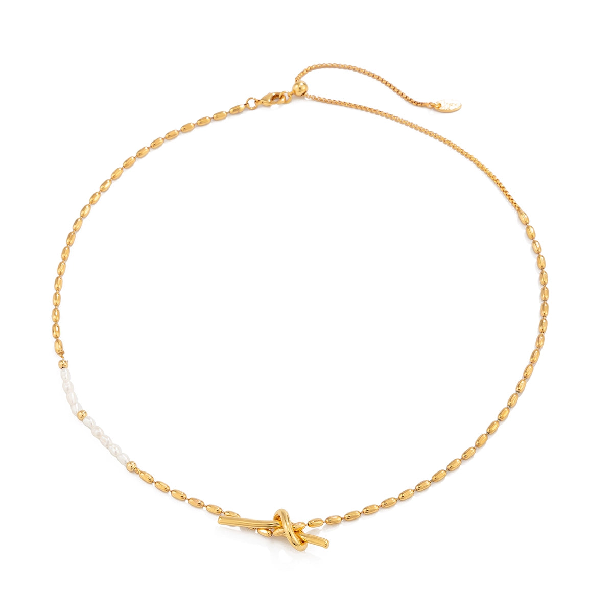Taylynn Pearl & Stone Layered Necklace - Brass 18K Gold Plated Rope Knot Necklace [CJGSIQQK]