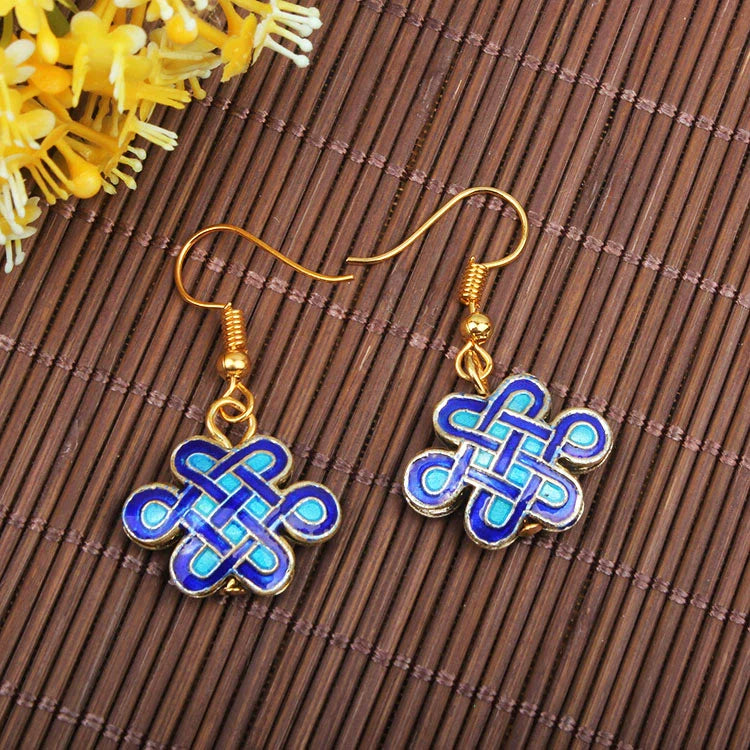 Adia Vintage Enamel Drop Earrings - Royal Blue Chinese Knot