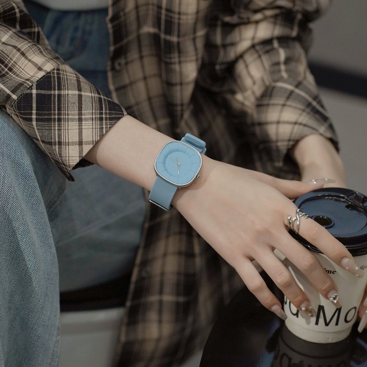 Kenzli Minimalist Square Watch - Clear Blue [2R6U64TZ]