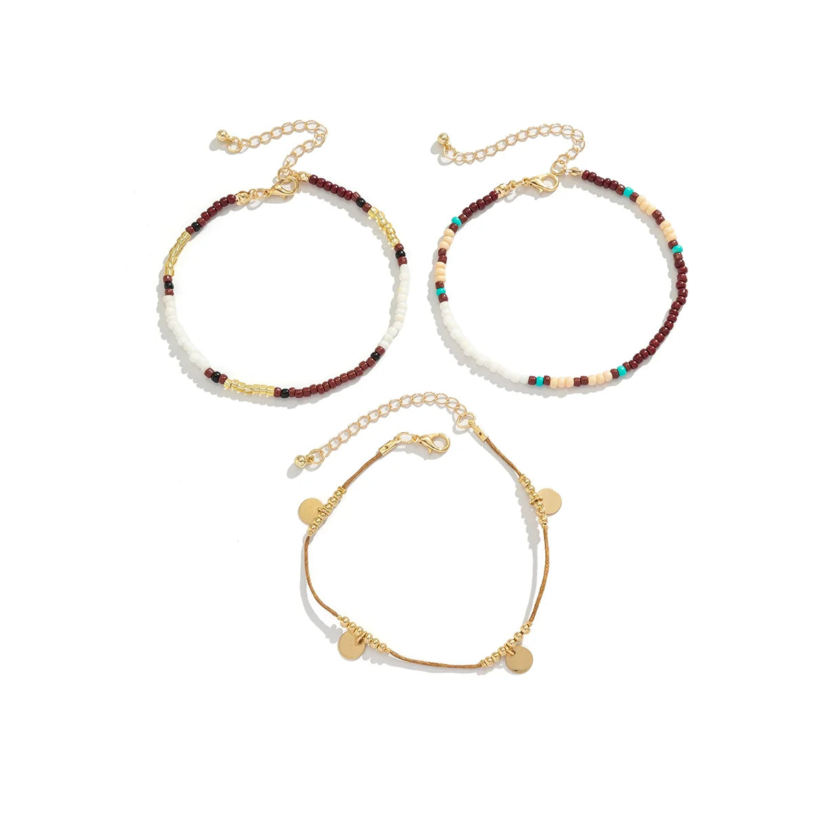 Jaeleigh Asymmetric Beaded Anklet Set - 3-Piece Set
