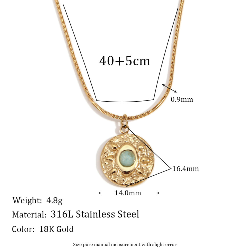 Jean Dainty Stone Necklace - Amazonite Eye Coin Pendant - Gold [US5S3N7O]