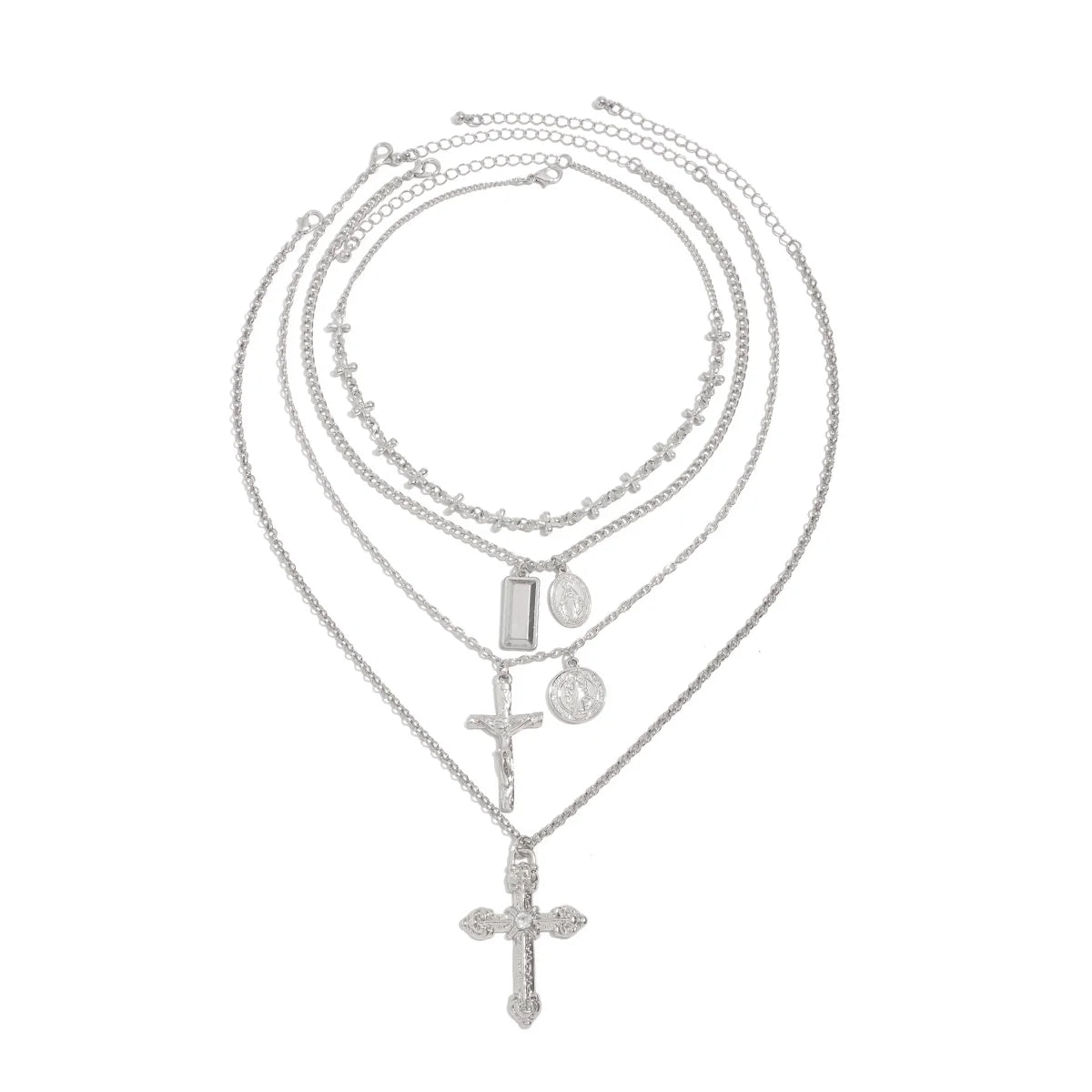 Taleah Multi-Layer Cross Necklace Set - Silver